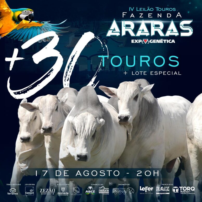 IV Leilão Touros Fazenda Araras será realizado na Expogenética, em Uberaba (MG)