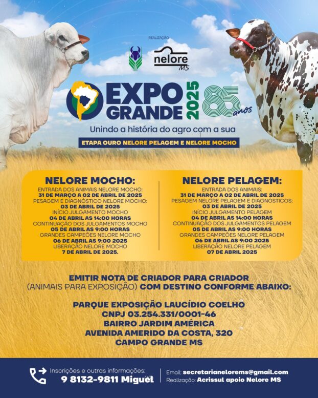 Expogrande, em Campo Grande (MS), é ‘exposição ouro’ dos Rankings Nelore Mocho e Nelore Pelagens