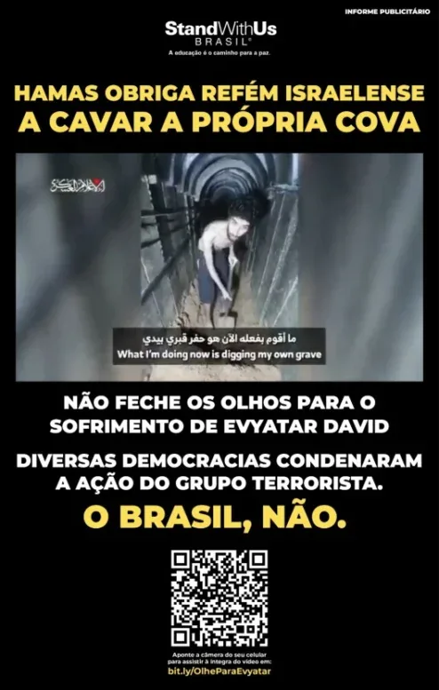 StandWithUs Brasil publica anúncio de página inteira em defesa de reféns israelenses e critica silêncio do Brasil diante das atrocidades do Hamas