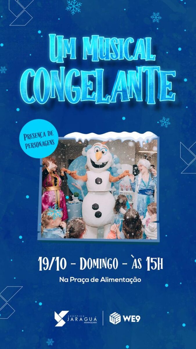 Domingo tem o espetáculo “Um Musical Congelante” no Shopping Jaraguá