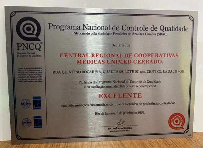 Laboratório da Unimed Cerrado conquista, pela segunda vez, certificação de excelência do PNCQ