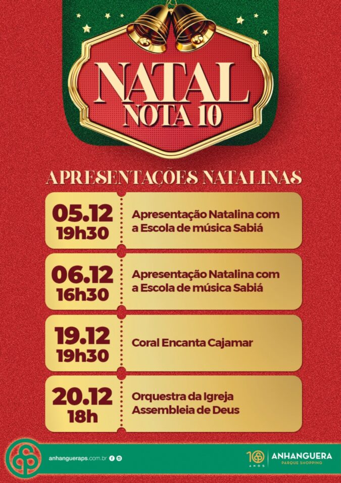 Anhanguera Parque Shopping inicia programação de Apresentações Natalinas dentro da campanha “Natal Nota 10”
