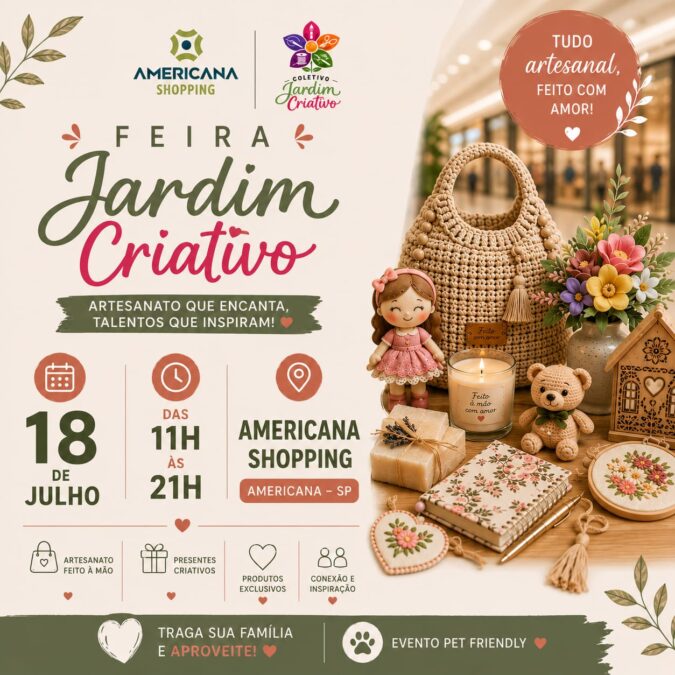 Feira Jardim Criativo reúne 21 artesãos no Americana Shopping neste sábado (18)