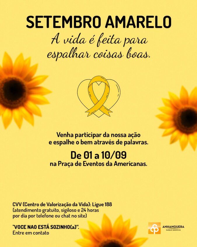 Anhanguera Parque Shopping promove ação especial de Setembro Amarelo em celebração à vida
