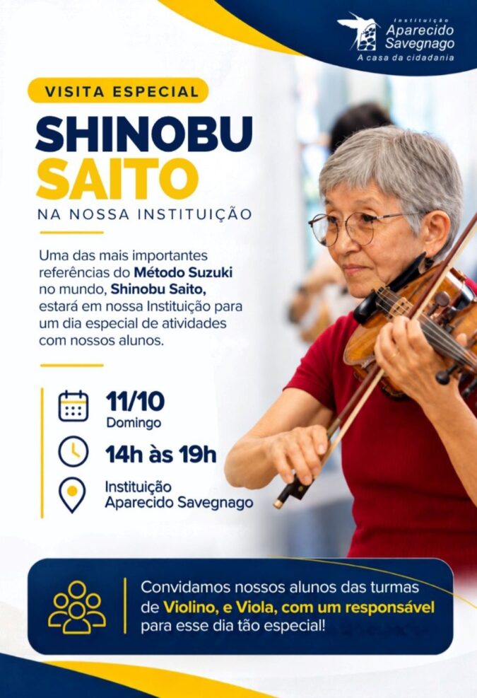 Referência do Método Suzuki, Shinobu Saito visita Instituição Aparecido Savegnago