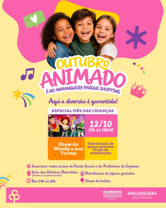 Dia das Crianças no Anhanguera Parque Shopping ganha programação especial com show inédito de Woody e sua turma